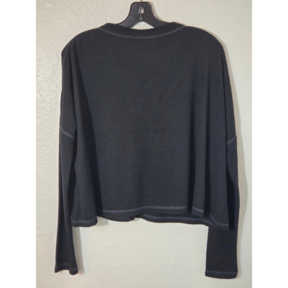 Out From Under Chloe Button Up Lounge Top Med Black Crop Henley Slub Whimsigoth - Picture 7 of 11
